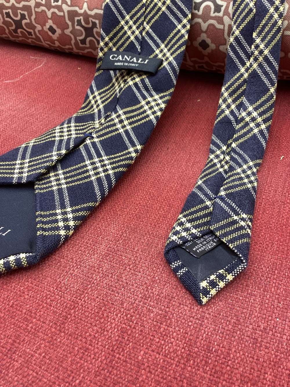 Canali ,Navy Plaid Silk Blend Tie. - Navy & Yellow